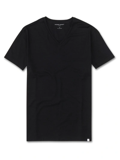 Derek Rose Men's V-neck T-shirt Basel Micro Modal Stretch Black