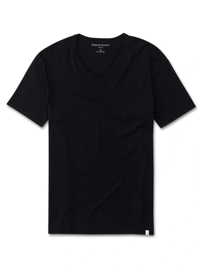 Derek Rose Men's Short Sleeve V-neck T-shirt Riley Pima Cotton Black
