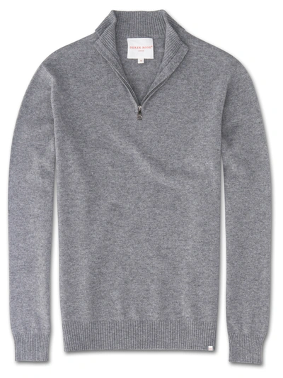 Derek Rose Men's Cashmere Half-zip Sweater Finley Pure Cashmere Silver