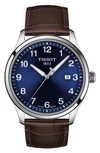Tissot Gent Xl Classic Leather Strap Watch, 42mm In Brown/ Blue/ Silver