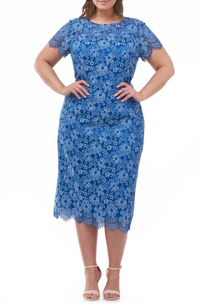 Js Collections Floral Lace Cocktail Dress In Blue Multi