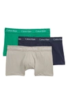Calvin Klein Stretch Cotton Low Rise Trunks - Pack Of 3 In Grey/ Tourney/ Mood Indigo