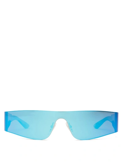 Balenciaga Mono Rectangle-frame Nylon Mirrored Sunglasses In Blue