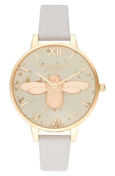 Olivia Burton Celestial Bee Leather Strap Watch, 34mm In Pink/ Glitter/ Bee/ Gold