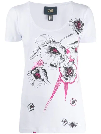 Cavalli Class Floral Print T-shirt In White