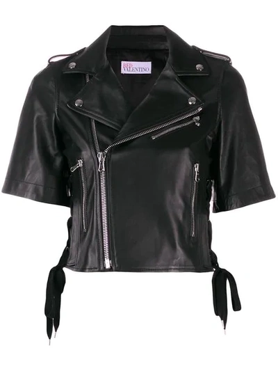 Red Valentino Embroidered Leather Jacket In Black