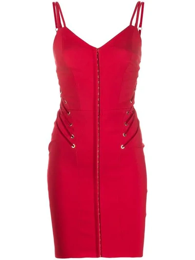 Murmur Lace-up Detail Fitted Dress In Red