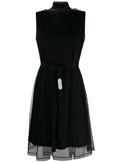 knee length dresses for ladies Mesh Overlay Midi Pencil Dress in Black main image 1