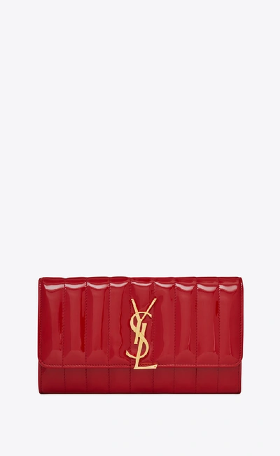 Saint Laurent Vicky Monogram Ysl Quilted Patent Continental Organizer Wallet, Red