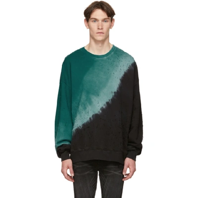 Amiri Distressed Tie-dyed Cotton Sweatshirt In Black & Teal