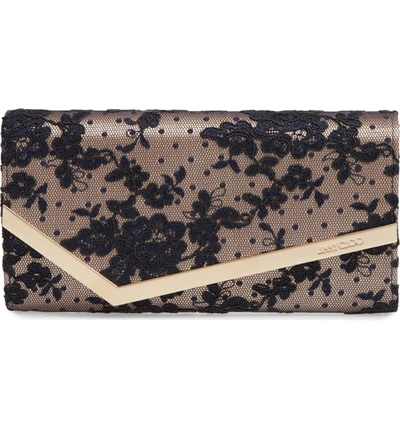 Jimmy Choo Emmie Floral Lace Clutch Bag In Navy