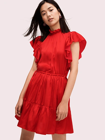 Kate Spade Tiered High Neck Silk Blend Dress In Zinnia Red