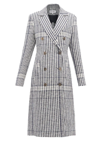 Loewe Checked Tailored Linen Coat In Blue