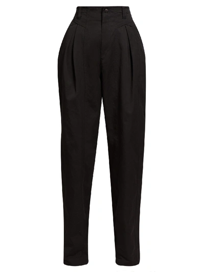 Isabel Marant Handy Inverted-pleat Cotton Tapered-leg Trousers In Black