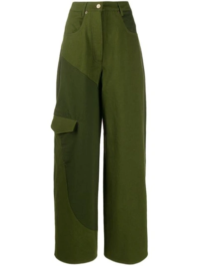Jacquemus Le Jean De Nimes Two-tone Cotton-twill Wide-leg Pants In Green