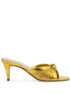 Gucci Crawford Mid-heel Metallic Leather Sandals In Gold