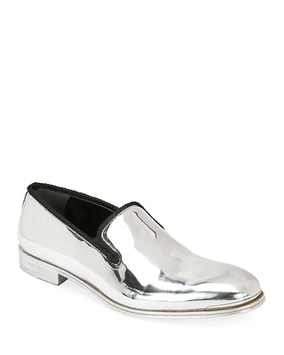 Alexander Mcqueen Men's Metallic Leather Slip-on Dress Shoes In Silver