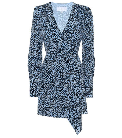 Les Rêveries Silk Leopard-print Long-sleeve Mini Wrap Dress In Blue