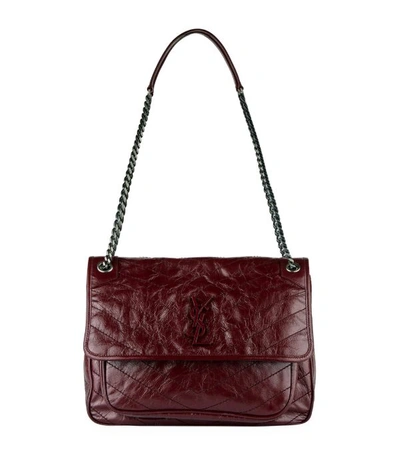 Saint Laurent Niki Medium Monogram Ysl Shiny Waxy Quilted Shoulder Bag In Red