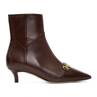 Gucci Zumi Napa Point-toe Booties With Gg Horsebit In Vintage Bordeaux
