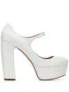Miu Miu Leather Mary Jane Platform Pumps In White