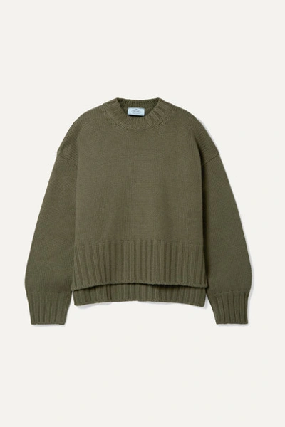 Prada Heavy Cashmere Crewneck Sweater In Army Green