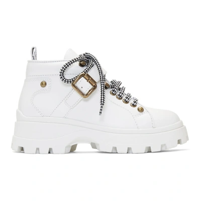 Miu Miu Low-top Leather Lug Sole Hiker Booties In White