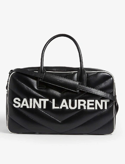 Saint Laurent Extra Large Logo Bowler Duffel Bag In Black White