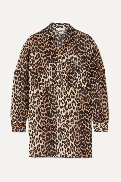 Ganni Camberwell Leopard-print Linen And Cotton-blend Canvas Jacket In Brown