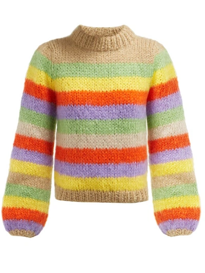 High Neck Ganni Hand Knit Wool Sweater Ganni Julliard Striped
