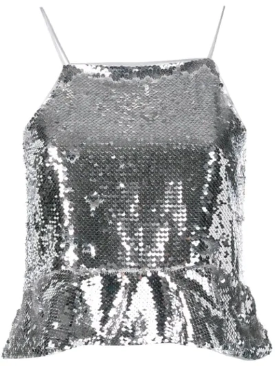 Ganni Sequin Embroidered Tank Top In Silver