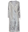Ganni Sonora Sequin Wrap Dress In Silver