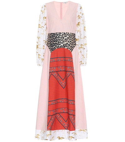 Ganni Paneled Printed Cotton-poplin Maxi Dress In Pink