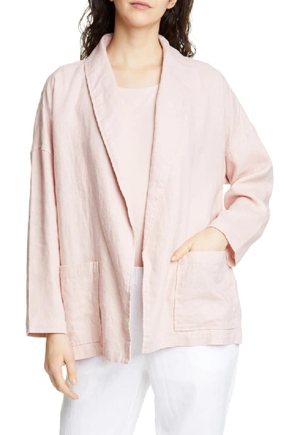 Eileen Fisher Organic Linen Shawl Collar Jacket In Powder