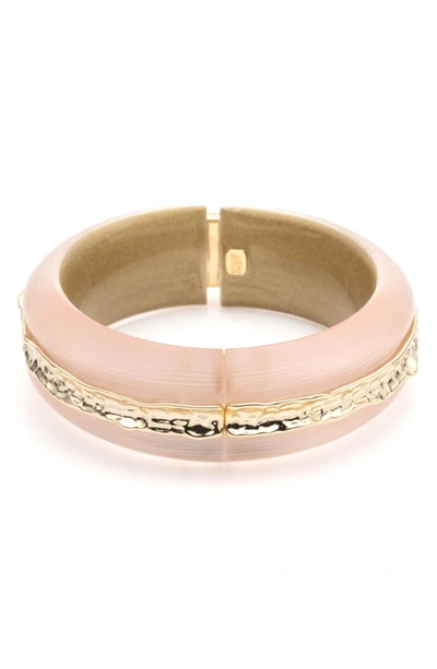 Alexis Bittar Hammered-inlay Hinge Bracelet, Light Pink In Sunset