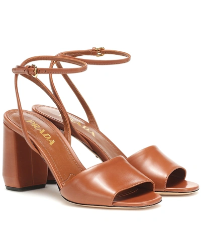 Prada Smooth Leather Chunky-heel Sandals In Brown