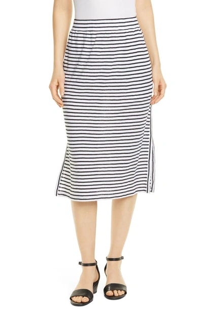 Eileen Fisher Petite Striped Organic Linen Jersey Drawstring Skirt In White/ Black