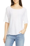 Eileen Fisher Petite Bateau-neck Elbow-sleeve Organic Linen/cotton Sweater In White