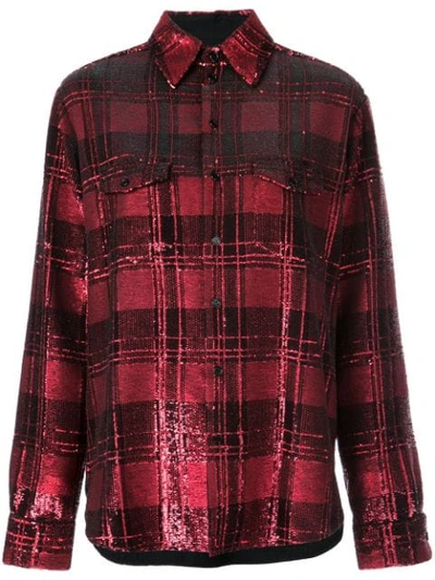 Saint Laurent Shimmer Plaid Boyfriend Shirt In Red