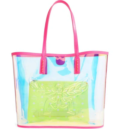 Mcm Luccent Medium See-through Neon Shoulder Tote Bag In Neon Pink