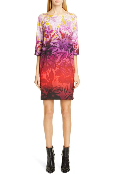 Fuzzi Ombre Floral Degrade-print 3/4-sleeve Boxy Shift Dress In Multicolor