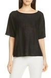 Eileen Fisher Bateau-neck Elbow-sleeve Organic Linen/cotton Sweater In Black