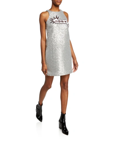 Aidan Mattox Sequin Applique Sleeveless Mini Dress In Silver