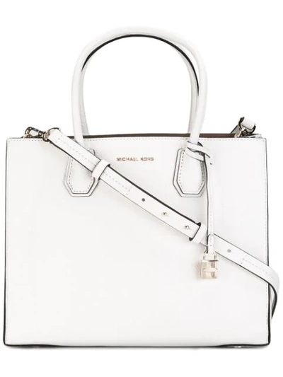 Michael Michael Kors Mercer Medium Convertible Leather Accordion Tote Bag In Optic White/gold