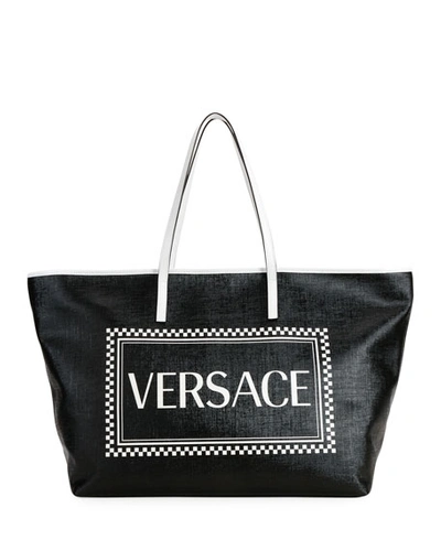 Versace 90s Logo Medium Tote Bag In Black