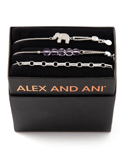 Alex And Ani Orchid Elephant Bracelets, Set Of 3 In Silver