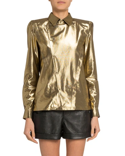 Saint Laurent Golden Lame Asymmetric Button-front Shirt