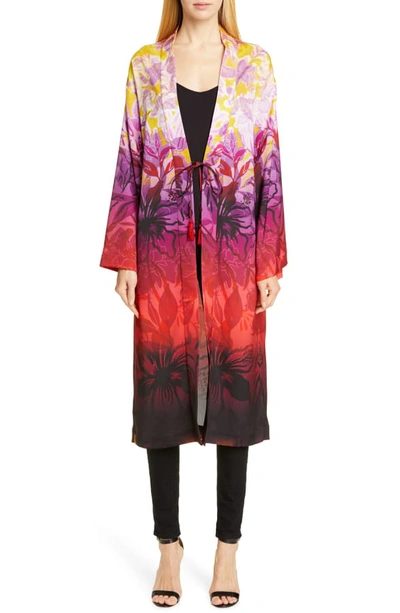 Fuzzi Long Gradient-print Satin Kimono In Multicolor