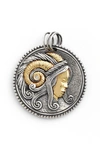 Konstantino Aries Carved Zodiac Pendant With Diamond In Aries/ Silver/ Gold