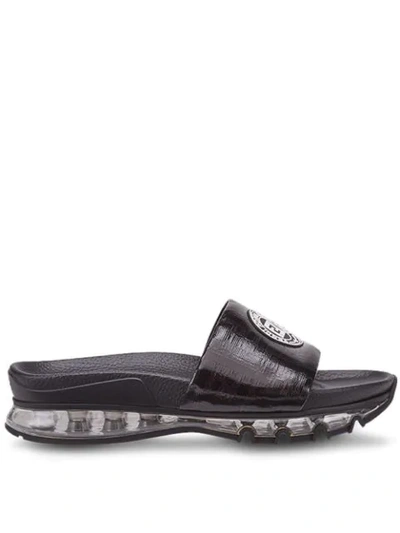 Fendi Ff Monogrammed Sliders In Black